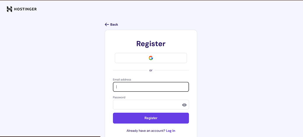 Hostinger account creation page